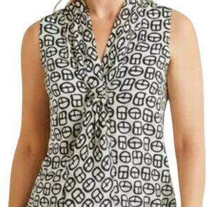 Talbots Silk Top Buckle Print Black Ivory Sleeveless A-Line 4 Office Elegant